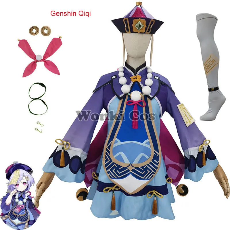 

Genshin Impact Cosplay Qiqi Qi Qi Cosplay Costume Zombie Girl Dress Full Set with Hat