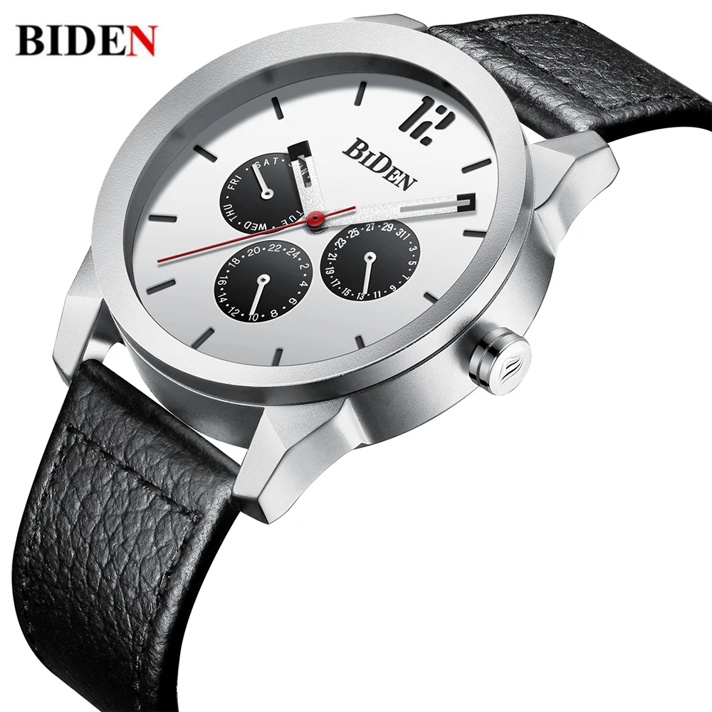 

BIDEN Top Luxury Brand Mens Watches Waterproof Sport Wrist Watch Chronograph Quartz Military Genuine Leather Relogio Masculino