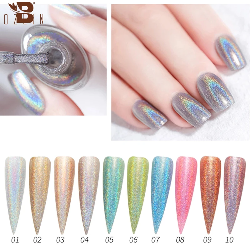 

BOZLIN 7.3ML Holographic Gel Nail Polish Soak Off LED/UV Gel 36 Colors Glitter Super Laser Manicure Nail Art Semi Permanent Top