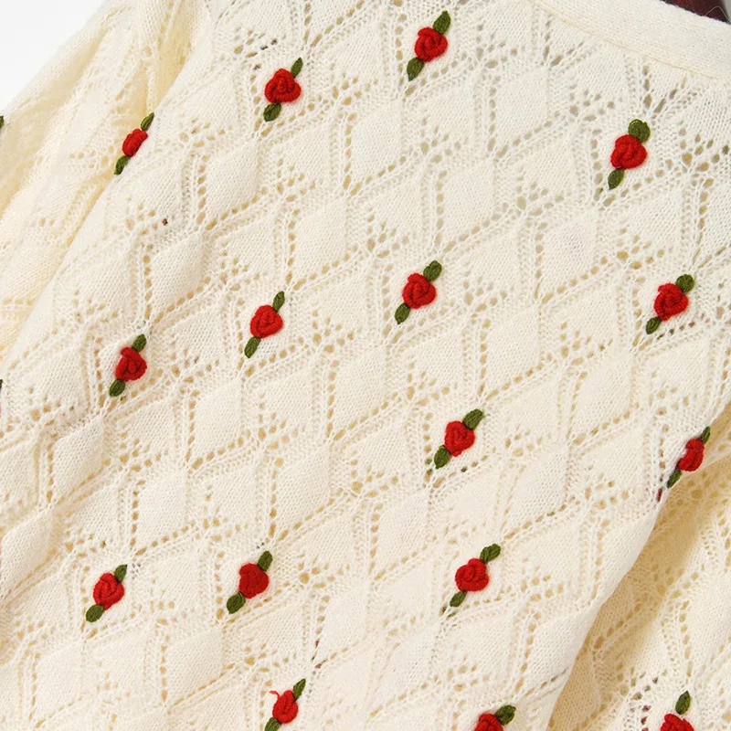 

Fashion Women Knitted Sweater Cardigan 2021 Designer V neck Long Sleeve Argyle Floral Cropped Cardigan crochet top