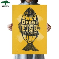 dlkklb classic hand painted fish poster bar cafe wall sticker retro home room decor art painting 51x36cm decorative painting