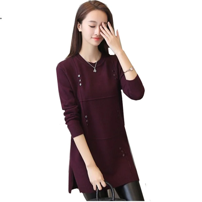 Осень-зима 2022 длинный свитер вязаная одежда Теплый Женский пуловер с круглым