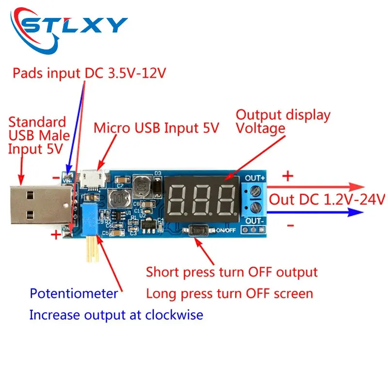 Регулируемый понижающий преобразователь DC-DC 5 В до 3 В/12