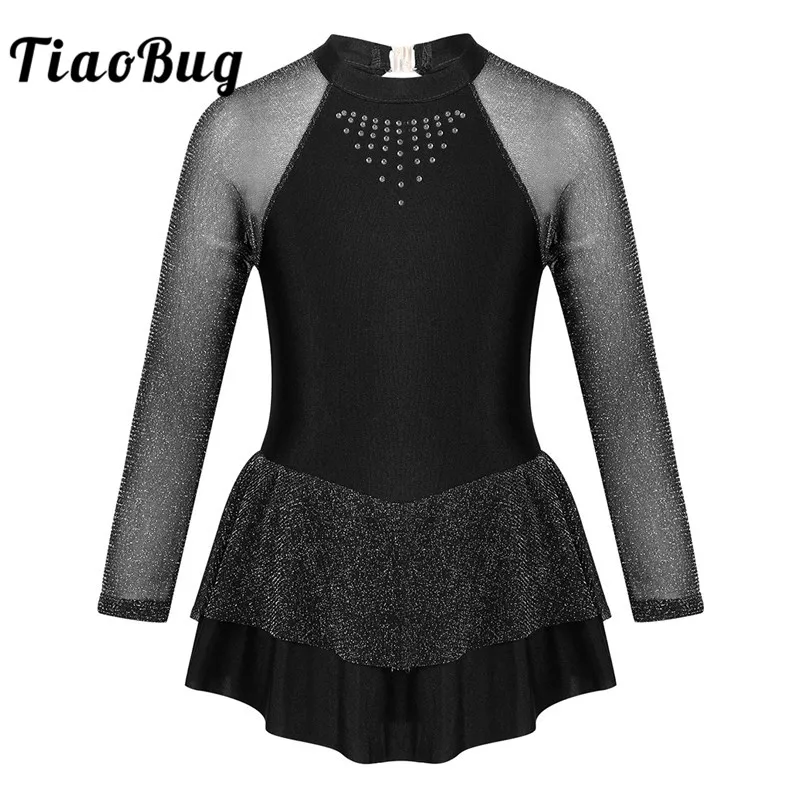 TiaoBug/Детские блестящие балетные гимнастические леотарды со стразами и длинными