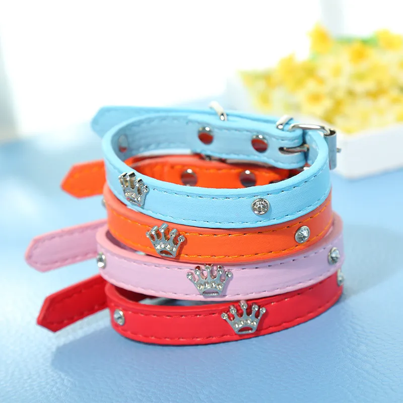 

Crown Studded Pet Dog Collar Leather Puppy Collars for Small Medium Dogs Cat Neck Strap Pet Supplies Chihuahua Collars