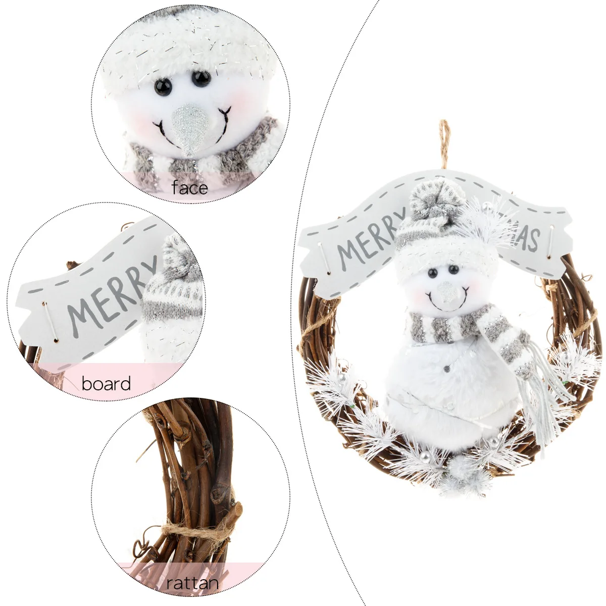 Белый Рождественский Декор двери венок Санта Клаус &quotСнеговик&quot Виноградная