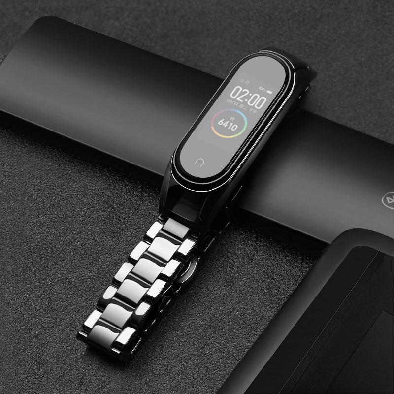 Pure black Керамический ремешок браслет для xiaomi mi band 5 ремешок для mi band 4 сменный ремешок с металлической пряжкой Регулируемый размер - Цвет: Pure black
