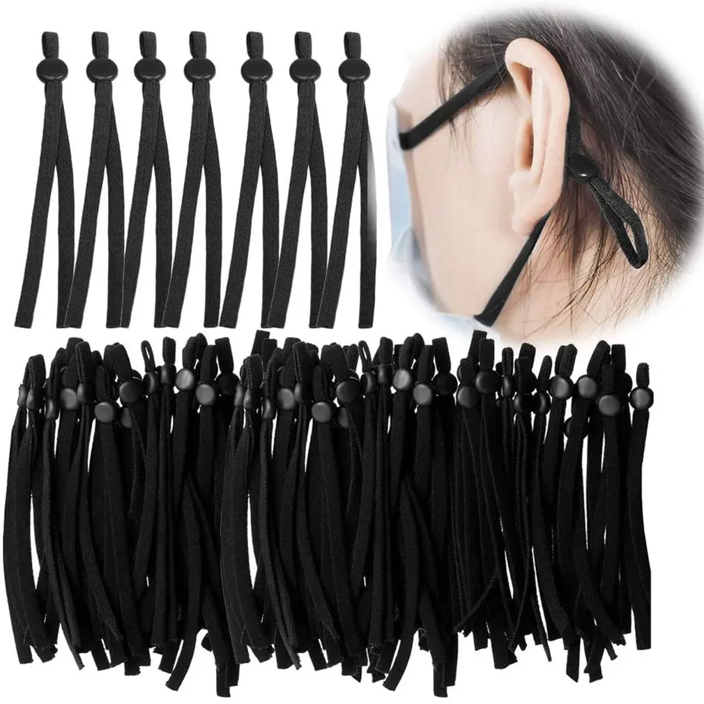 

100 шт. Регулируемая пряжка для веревки для маски нейлон + спандекс материал Нескользящая прочная плоская пряжка + веревка для маски