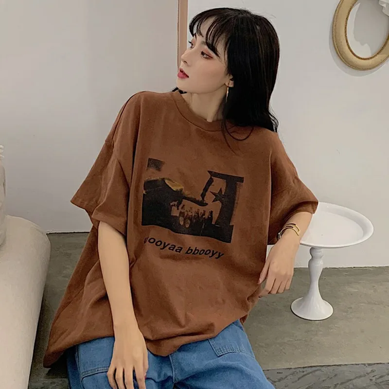 Женская футболка в стиле Харадзюку простая модная свободная мягкая уличная