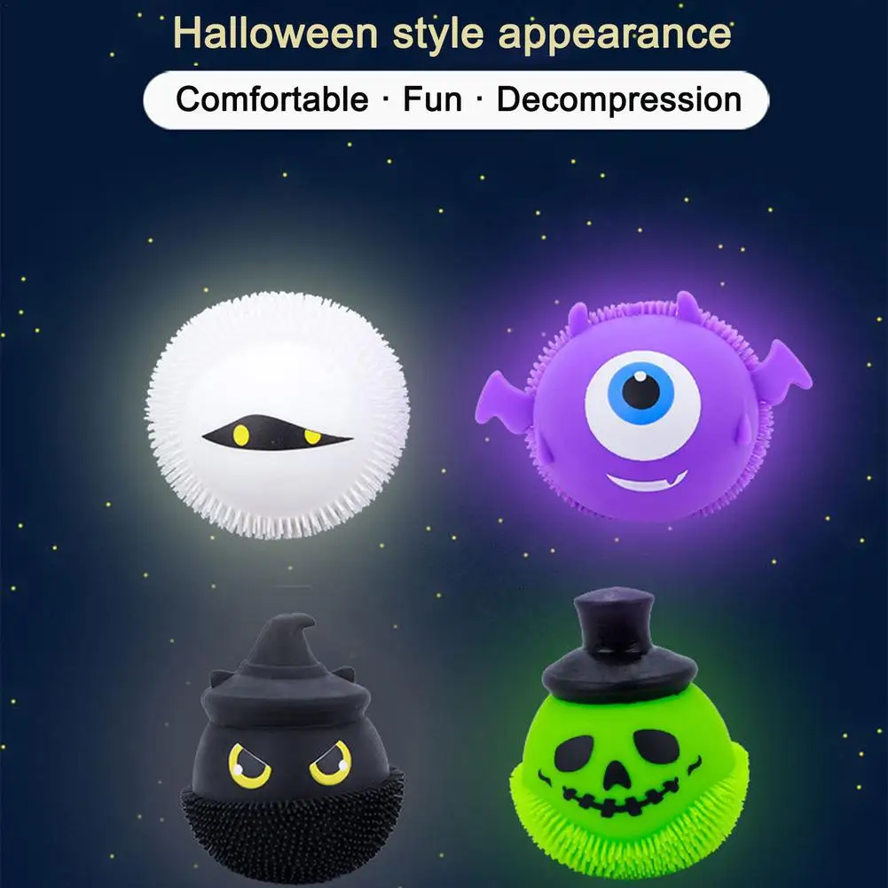 

4pcs Cute Resilience Luminous Decompression Toy Ball Halloween Gift Adult Children Soft Squeeze Ball Novelty Decompression Vent