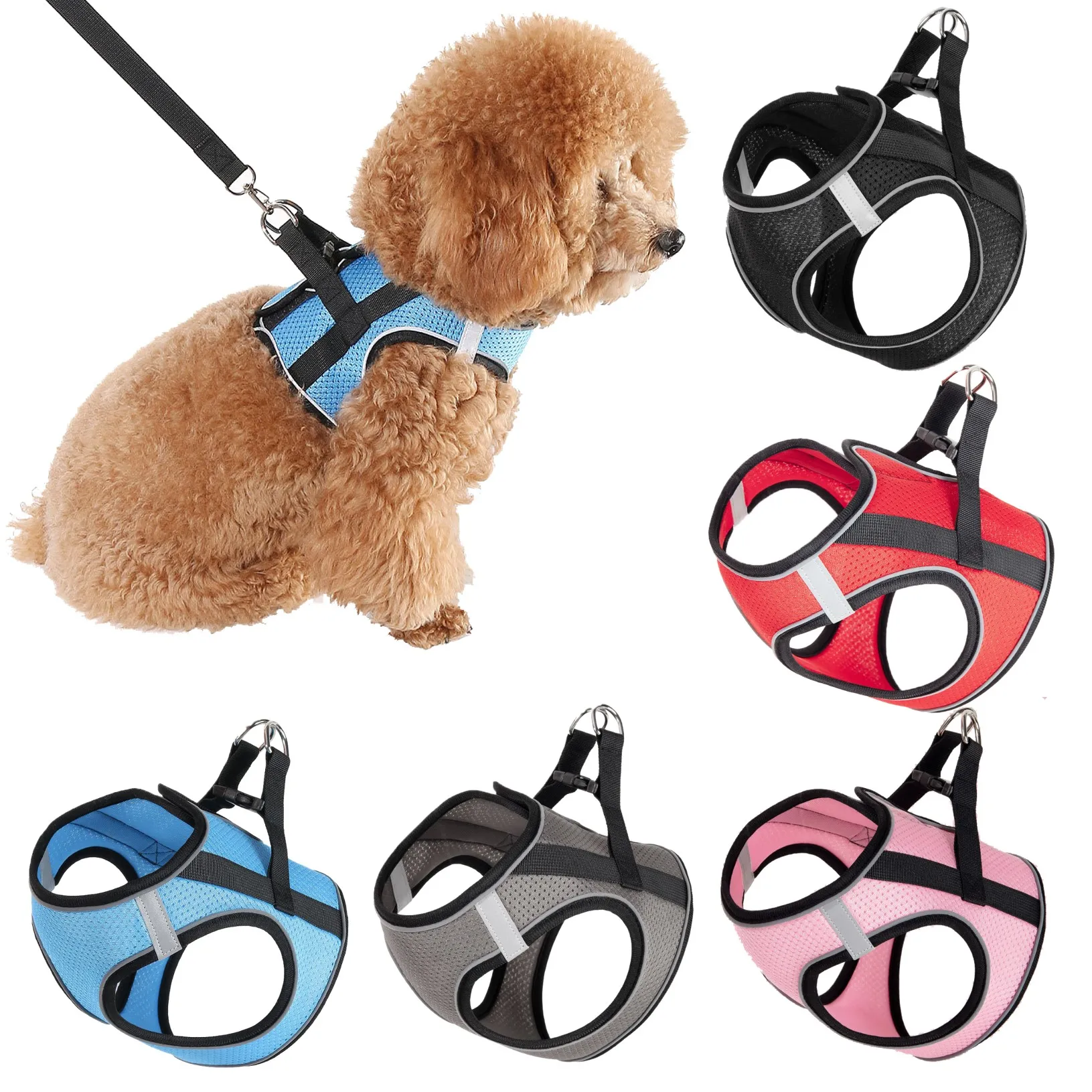 

Soft Mesh Dog Harness Reflective Pet Harness Vest With Leash Set Adjustable Harness For Pet Cat Puppy Small Medium Dog Supplies