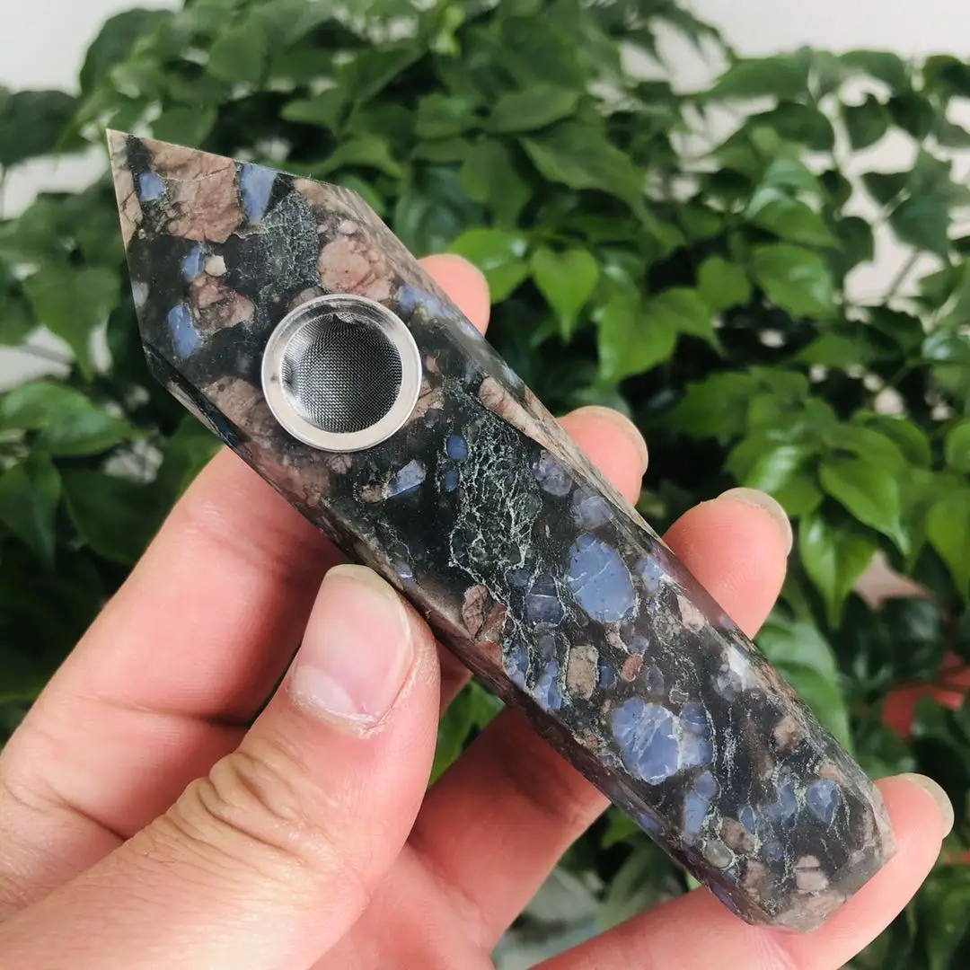 

MOKAGY 10cm Wholesale Natural Glaucophane Crystal Stone Quartz Pipes For Healing 1pc