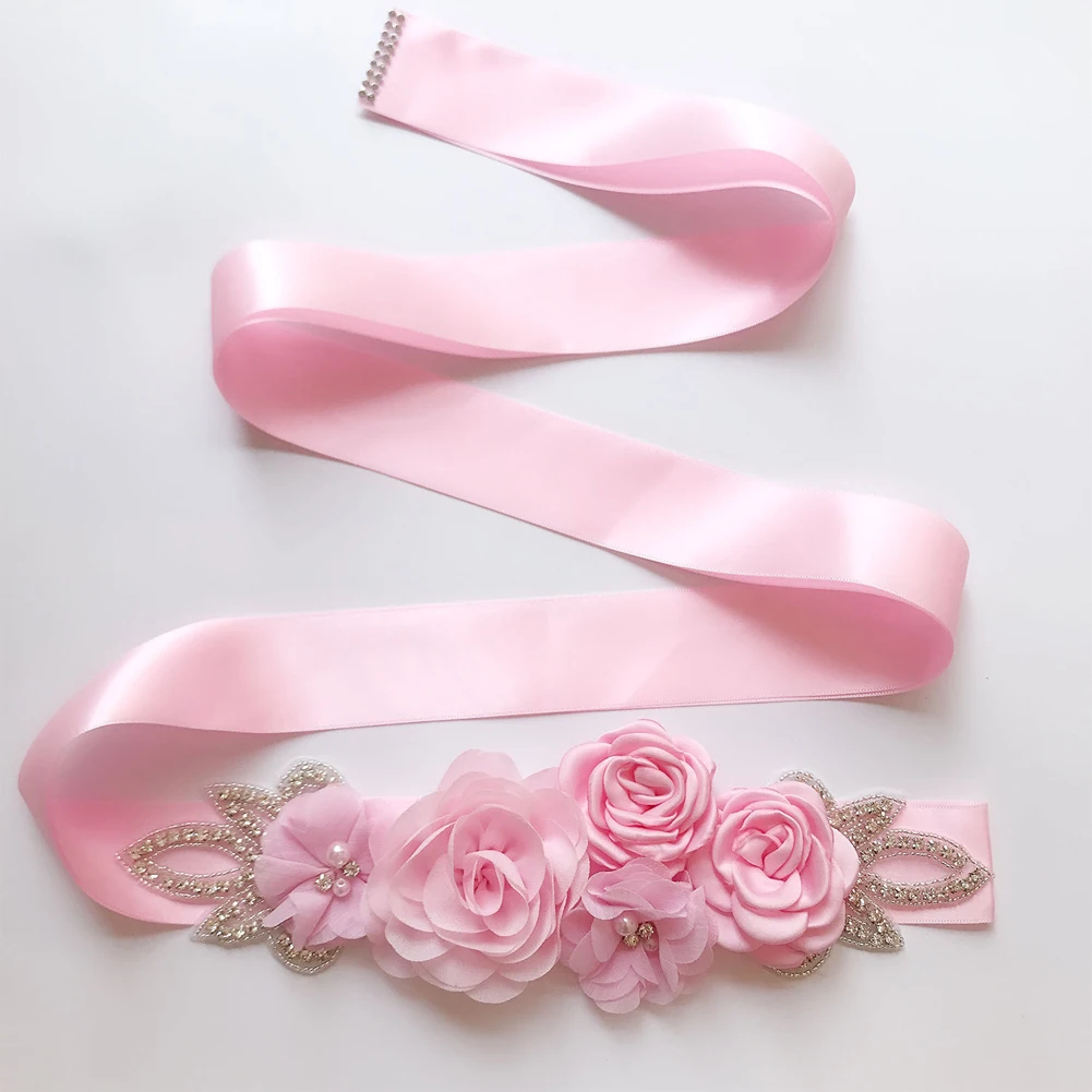 

Wedding Belt Pearl Flower Bridal Dress Ornaments Sashes Beaded Crystal Simulated Rose Accessories Handmade Blossom Waistband