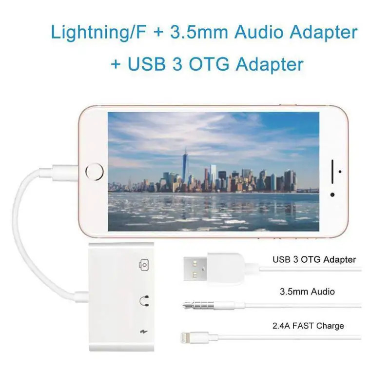 Новый стиль OTG адаптер USB 3 Устройство для чтения камеры с разъемом наушников 5 мм