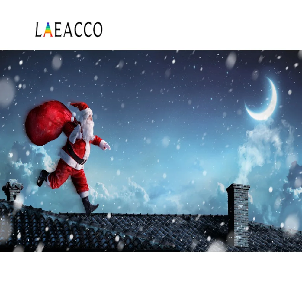Laeacco Фото фоны Рождество Снежинка Санта Клаус Сельский дымоход Луна пол фотографии фоны фотосессия Фотостудия