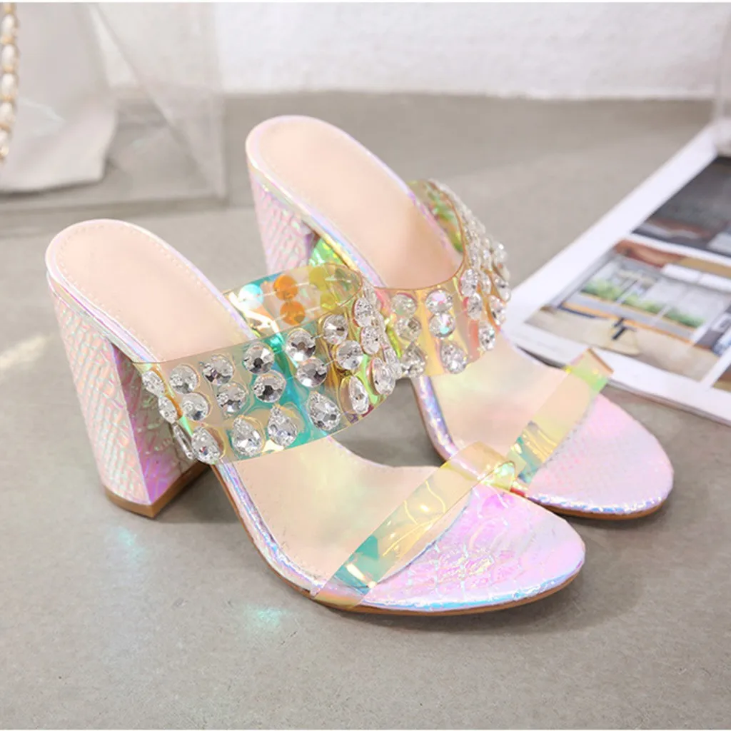 Женские шикарные тапочки кожаные сандалии со стразами женские пляжные шлепанцы