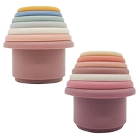 7pcs baby stacking cup toys montessori toddler bath toys silicone stack tower gift bathing game bathtub toy for children 2021