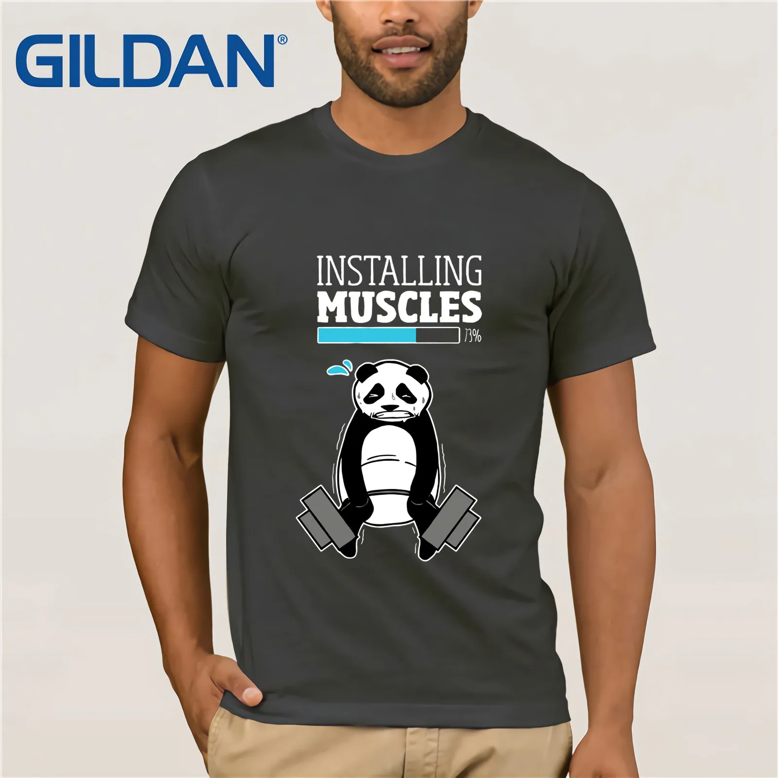 Установка мышцы пожалуйста подождите Футболка с принтом пандой 2019 футболка