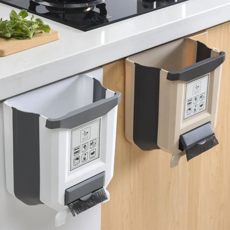 

Trash Can Kitchen Hanging Foldable Accommodate Trash Bag Car Trash Basket Household Trash Can Cabinet Door Can