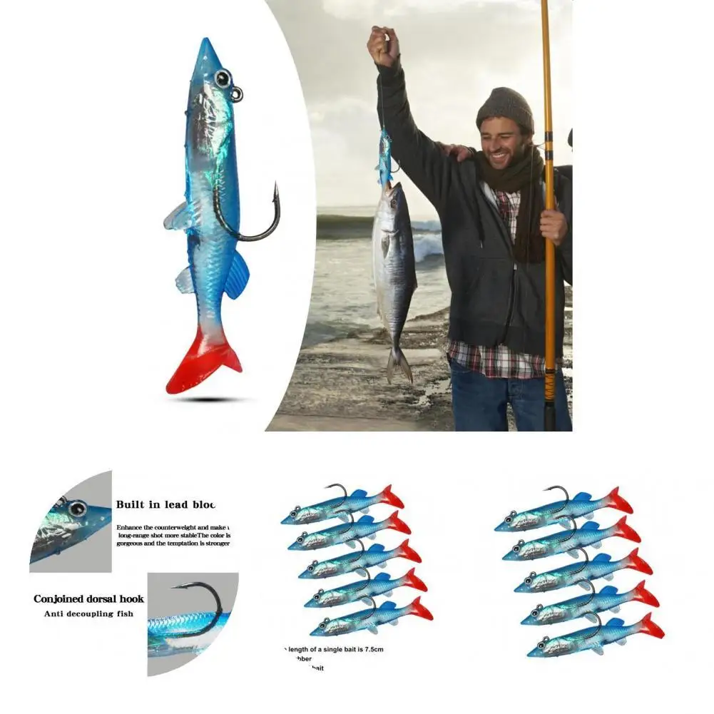 

5 шт./кор. изящная коррозионно-стойкая Мягкая приманка с имитацией рыбной головы рыболовные приманки с ярким глазом рыболовные принадлежнос...