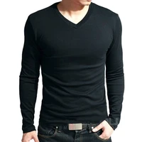 2021 new mens solid color slim t shirt spring and autumn long sleeved t shirt mens top