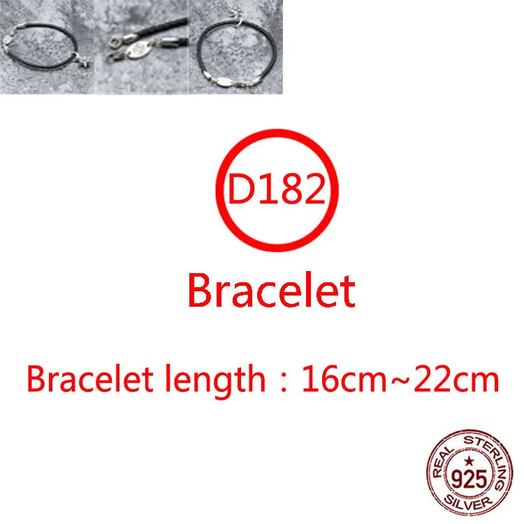 

D182 S925 Sterling Silver Bracelet Hexagonal Star Buckle Leather Cord Personality Trendy Retro Cross Flower Punk Letter Jewelry
