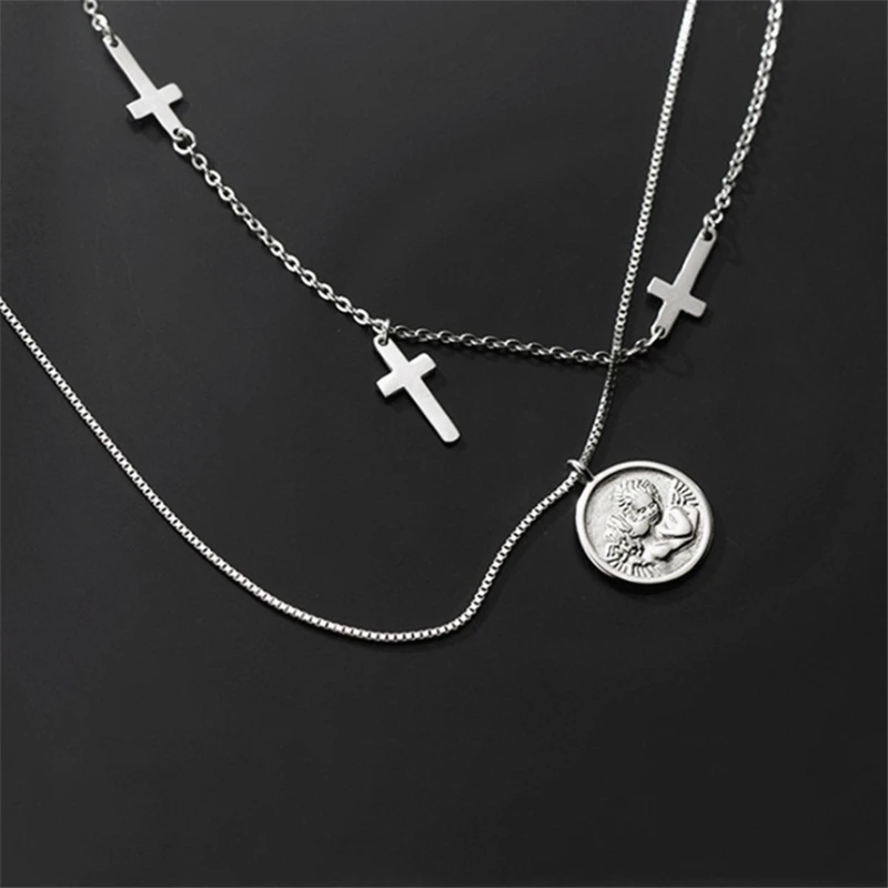 Женские двухслойные ожерелья цепочки круглой формы модные с подвеской в виде