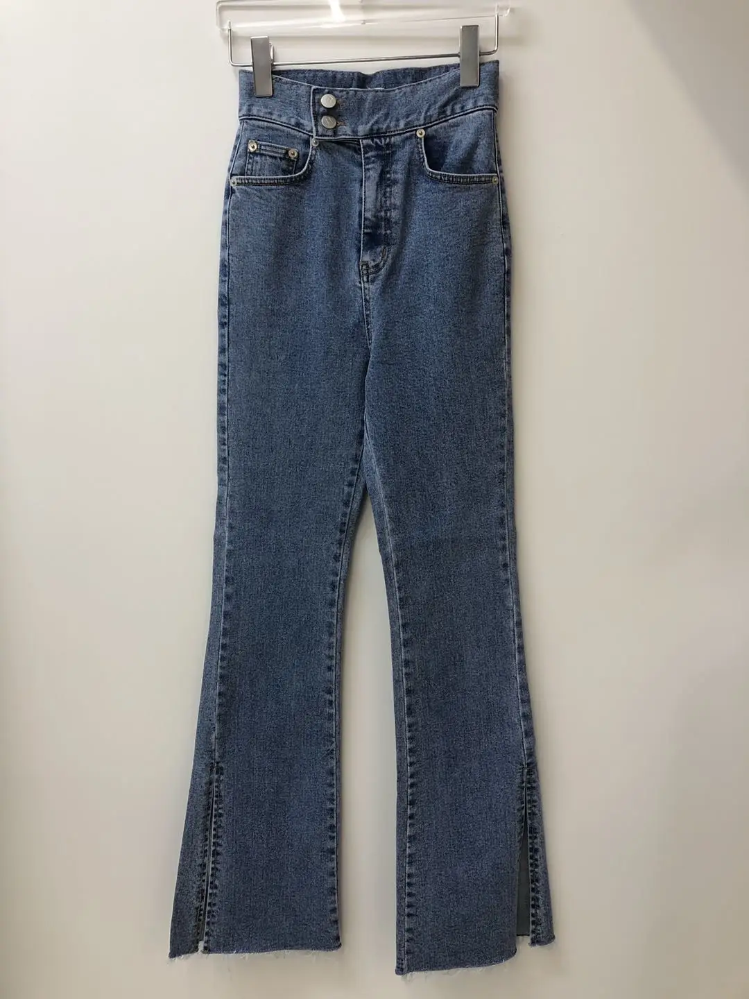 

Korean Fashion Flare Jeans High Waist Slim Solid Color Split Streetwear Casual Denim Trousers Skinny Ladies Pants Vintage