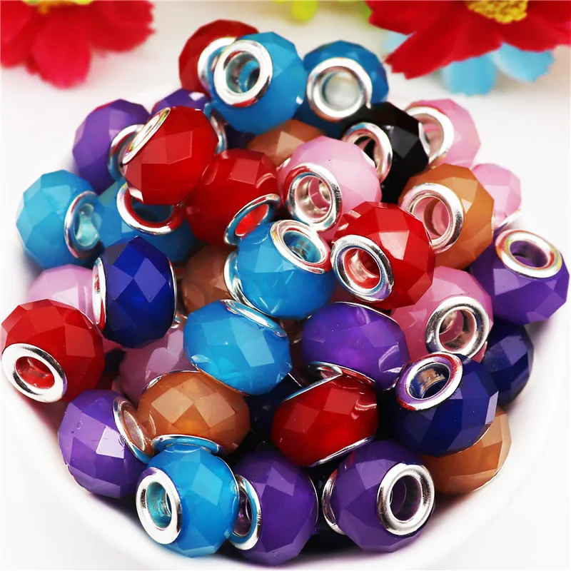 10Pcs Cut Faceted Plastic Resin Large Hole Beads Fit Pandora Bracelet Charm Bangle Necklace Women DIY Chain for Jewelry Making