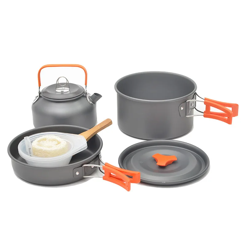 

Outdoor Pots Pans Camping Aluminum Cookware Picnic Cooking Set Non-stick Tableware with Foldable Travelling Hiking Kettle Cup