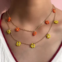 beach style multicolor flower acrylic beaded pendant necklace for women adjustable metal chain necklaces aesthetic jewelry 2021