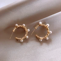 pearl ear stud vintage new trendy c shape earrings for women simulated pearl beads elegant earrings vintage semicircle pendiente