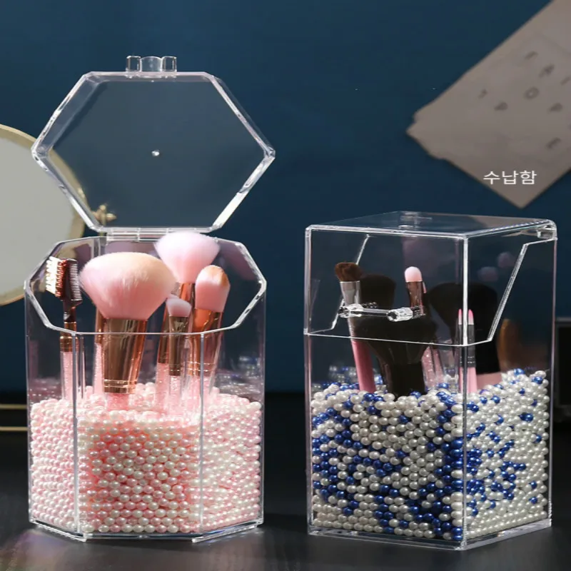 Multi-style Acrylic Makeup Organizer Cosmetic Holder Makeup Tools Storage Pearls Box Brush Accessory Organizer Box with Cover