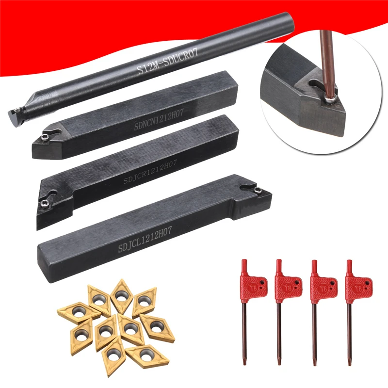 

14Pcs 12mm Lathe Boring Bar Turning Tool Holder With Wrench and Carbide Inserts Blades Set