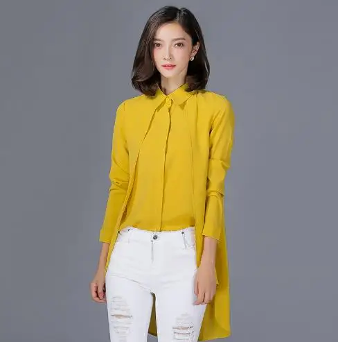 Женские однотонные повседневные блузки сзади длинное-спереди короткое