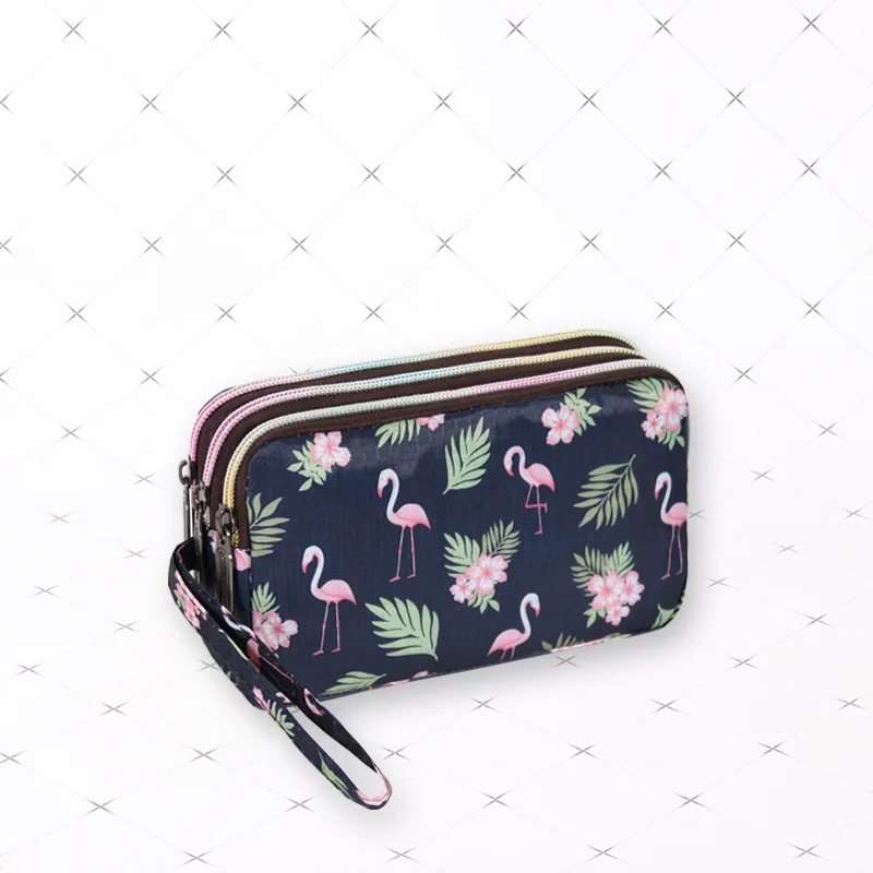 Women Long Purse Hand Bag Large Cell Phone Fabric Printing Three Zipper | Coin Purses