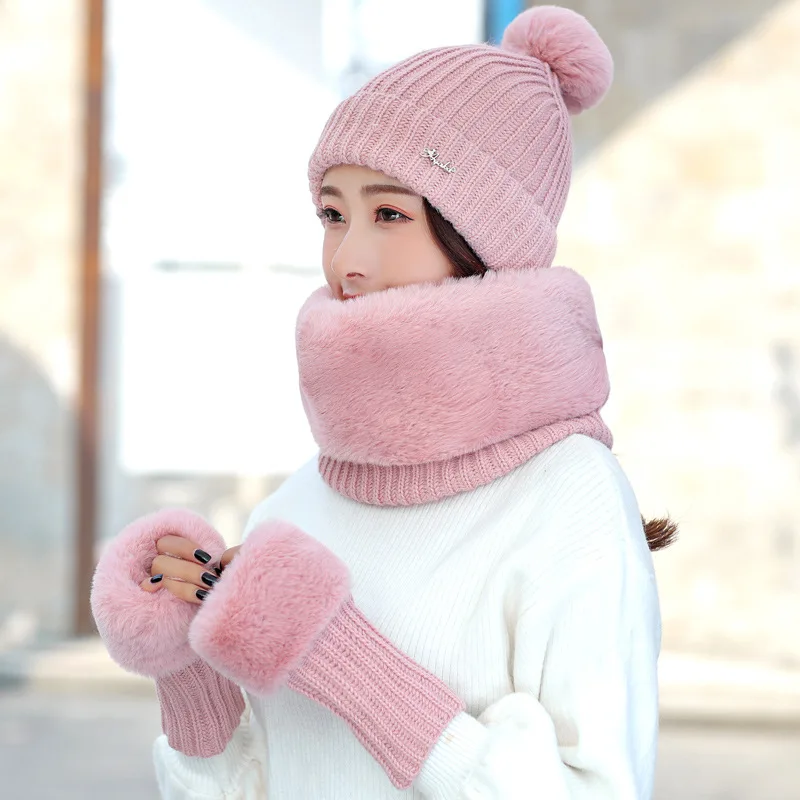 Шапка шарф перчатки комплект из трех предметов для родителей и ребенка воротник