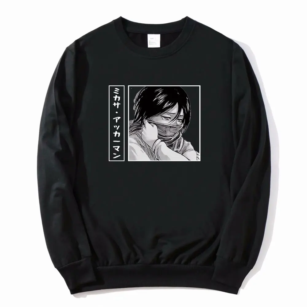 

Anime Attack on Titan Sweatshirt Mikasa Ackerman Print Men Crewneck Long Sleeve Sweatshirts Oversized Hip Hop Basic Tracksuit