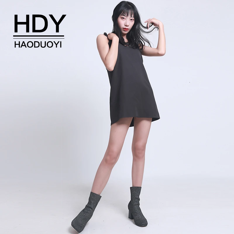 HDY Haoduoyi 2019 Новое поступление Осеннее простое одноцветное платье можно носить