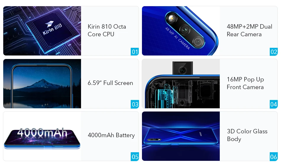 Honor 9X9X6 GB 128GB мобильный телефон Kirin 810 Octa Core 48MP двойная камера 6,5" полный дисплей 1080*2340 4000mAh смартфон Google