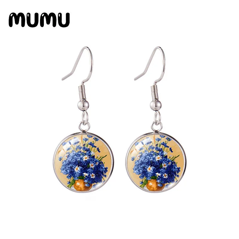 Новинка 2020 серьги в виде синих васильковых цветов ювелирные изделия круглой