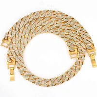 iced out paved rhinestone link chain 15mm big gold chain miami cuban chain bling rapper necklace bracelet for men hiphop jewelry