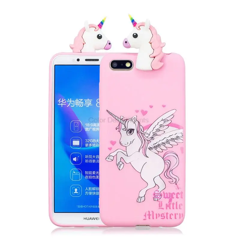 Милые Мультяшные чехлы для Huawei Y5 2018 3D панда единорог конфеты силиконовый чехол