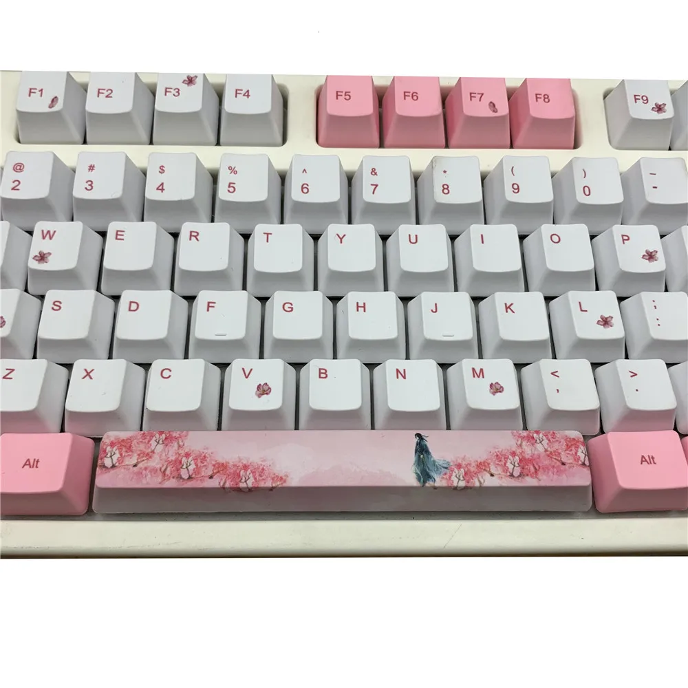 Сакура ключ крышка PBT 5 сторонняя сублимационная механическая клавиатура Ключ Крышка для MX Переключатель OEM профиль совместим с Gk61 GH60 IKBC
