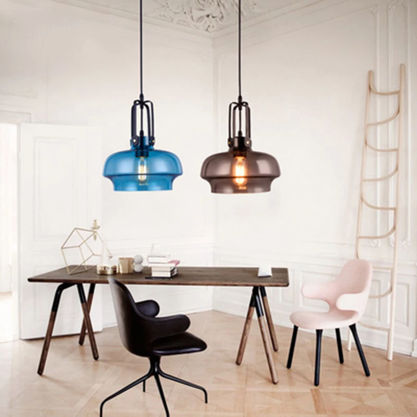 Nordic Creative LED Single Head Color Glass Pendant Lights Lighting American Retro Industry Cafe Bedroom Lamp Deco Light Fixture | Освещение