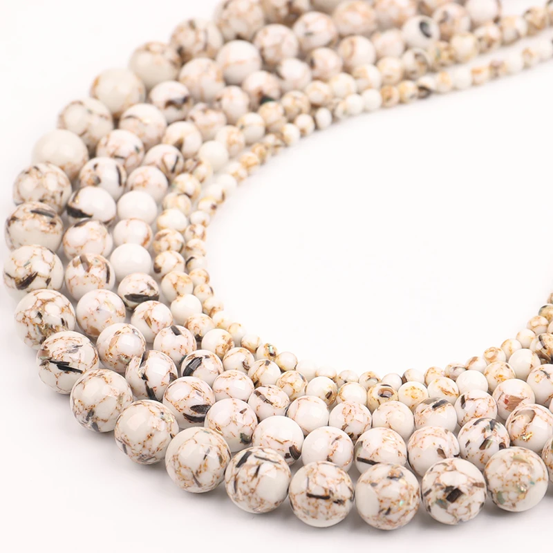 Оптовая продажа белый корпус бирюзовые круглые бусины Howlite Mala 15 дюймов нитка 4 6 8 10