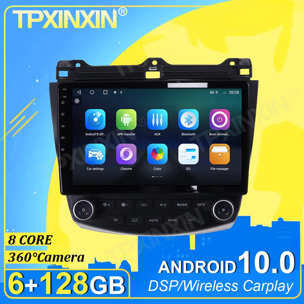 

IPS Android 10,0 6 + 128G Carplay 360 ° камера для Honda Accord 2003-2007 Радио мультимедийный плеер магнитофон видео GPS головное устройство