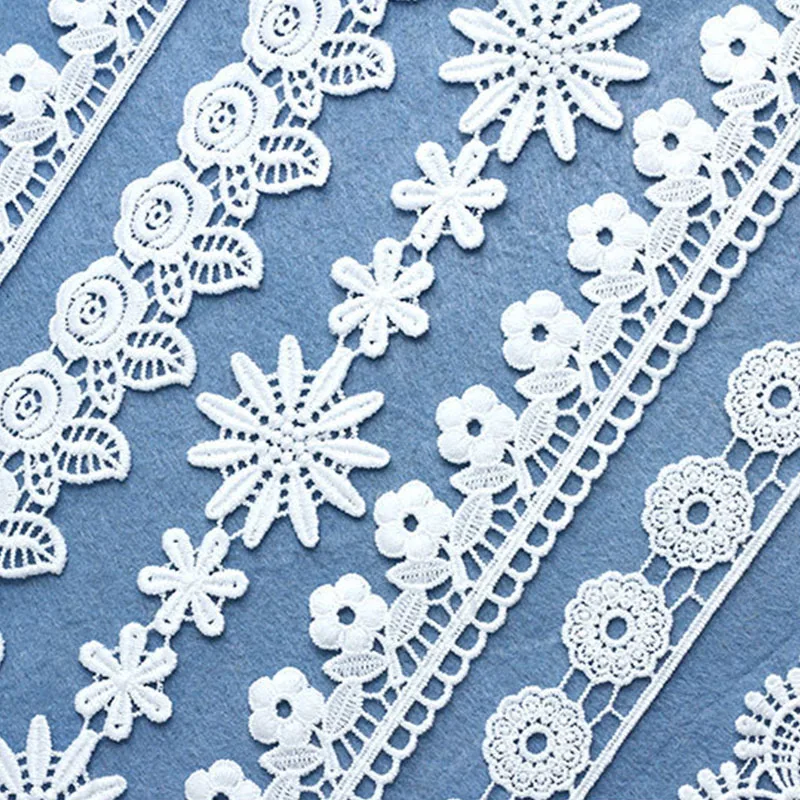 7 ярдов/партия белая кружевная лента с ромашками ручной работы вышитая отделка