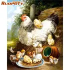Картина по номерам RUOPOTY с курицей и цыпленком, для взрослых, ручная роспись, ed 60x75 см, масляная краска в рамке, для дома, спальни, настенное фото