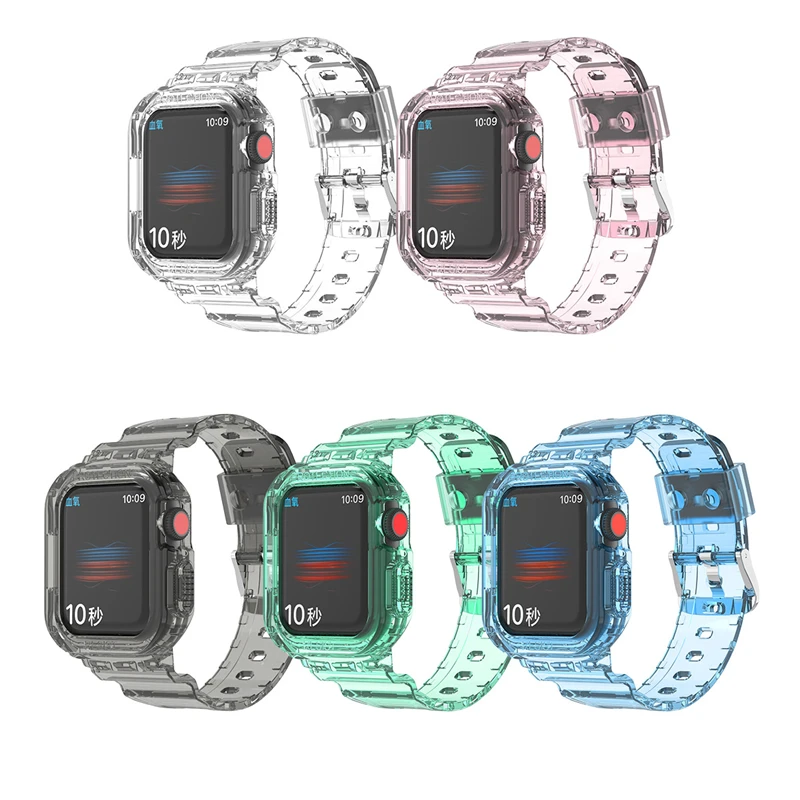 

Strap for Apple Watch Band 41mm 45mm Transparent glacier with Case Integrated Bracelet Clear Wrist Belt Correa For iwatch 7